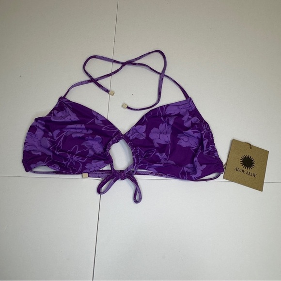 Aloe Aloe Scrunch Bikini Top XL Purple Floral Lanai | NWT - Picture 1 of 6